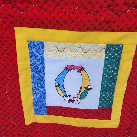 Handmade Embroidered Alphabet Quilt 45x54 Colorful Clown Theme Nursery Blanket - Picture 3 of 6
